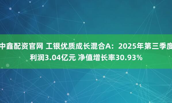 中鑫配资官网 工银优质成长混合A：2025年第三季度利润3.04亿元 净值增长率30.93%