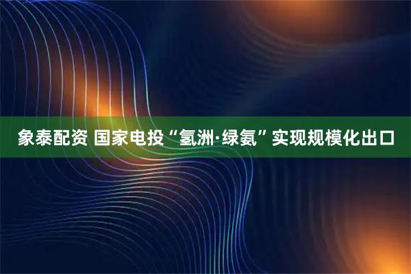 象泰配资 国家电投“氢洲·绿氨”实现规模化出口